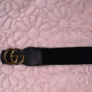 Gucci Black and Gold Leather Belt with Iconic GG Buckle